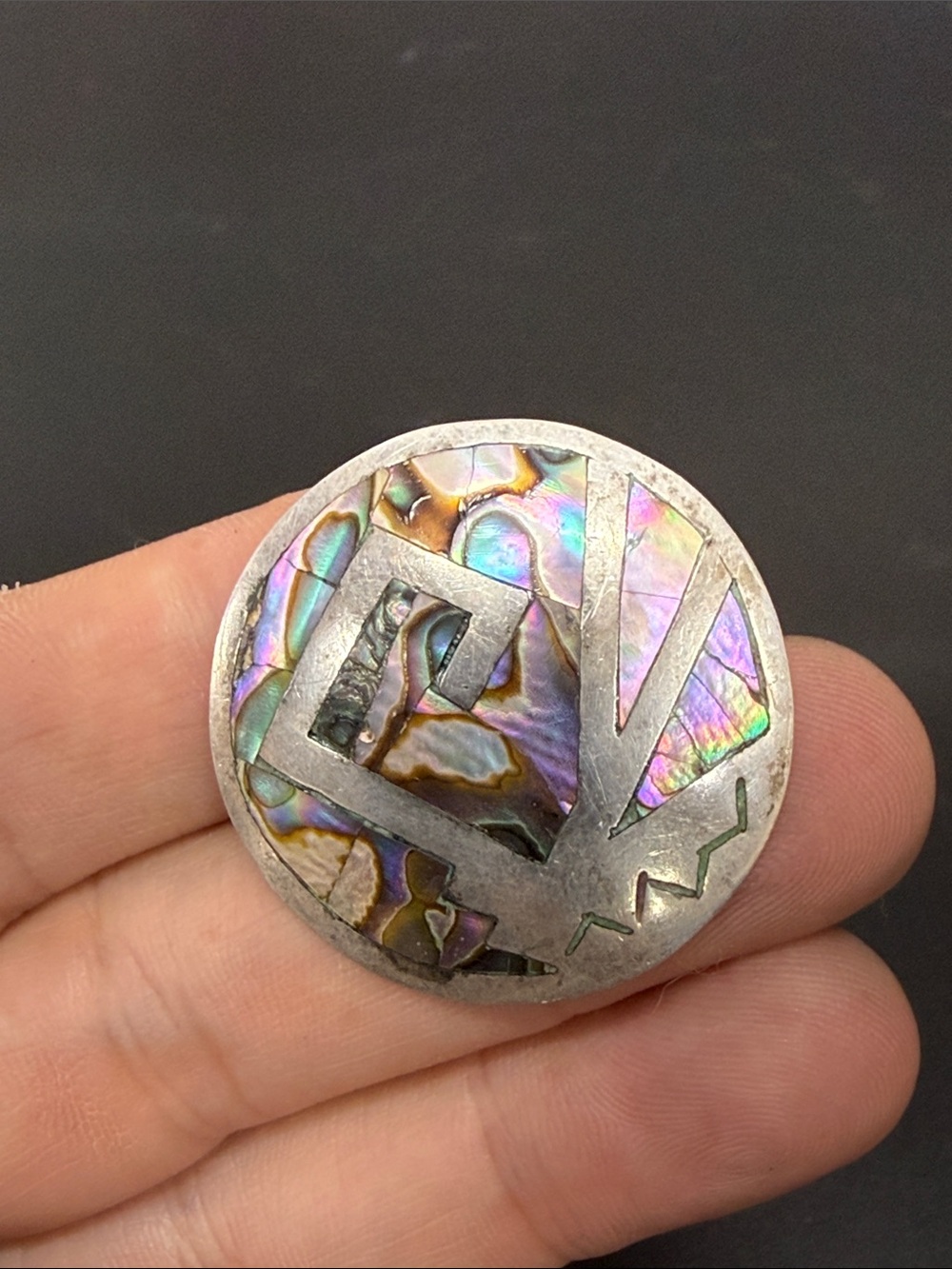 Sterling Silver 925Abalone Inlay Round Statement Bolo Tie